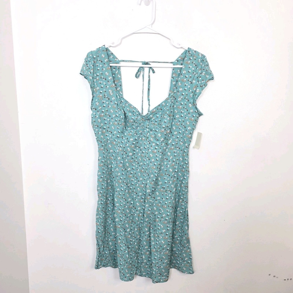 Aeropostale Blue Floral Sweetheart Tie Back Cute Casual Summer Mini Dress Size L